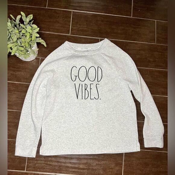 Rae Dunn “GOOD VIBES" Studio Raglan Sweatshirt sz Large - Picture 2 of 8